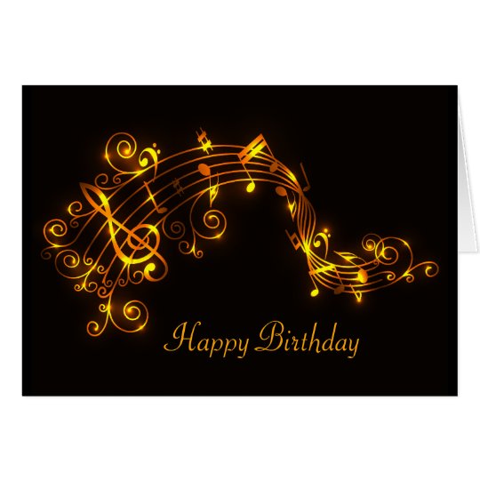 Black and Gold Swirling Musical Notes Birthday