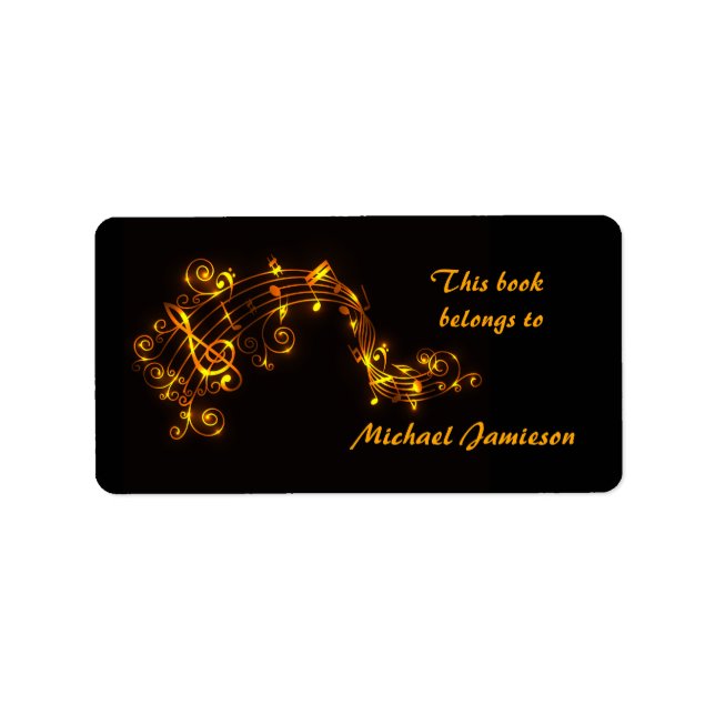 Black and Gold Swirling Musical Notes Bookplates (Front)