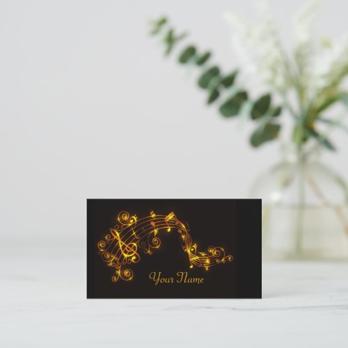 Black and Gold Swirling Musical Notes Business Card