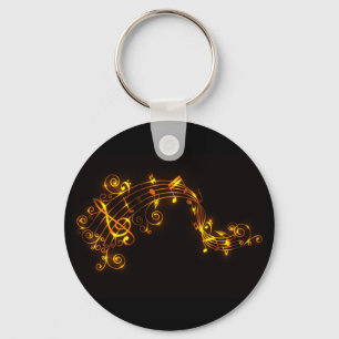 Black and Gold Swirling Musical Notes Keychain