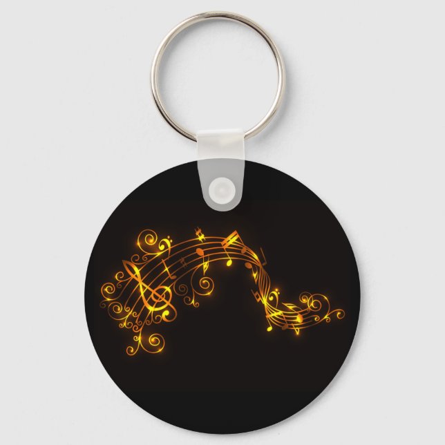 Black and Gold Swirling Musical Notes Keychain (Front)