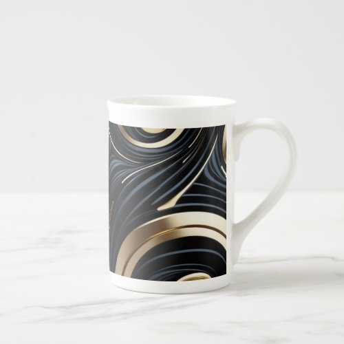black and gold swirls bone china mug