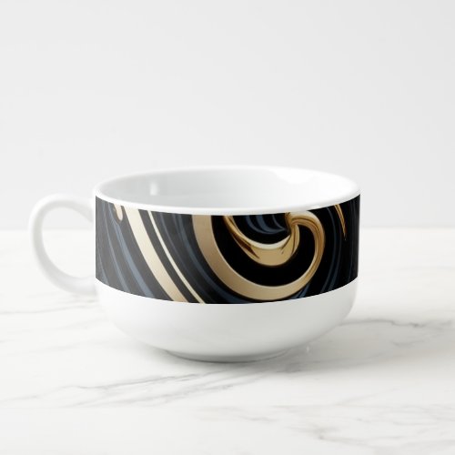 black and gold swirls soup mug
