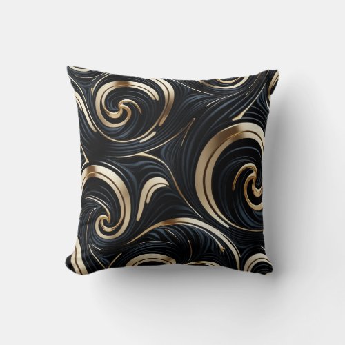 black and gold swirls throw pillow