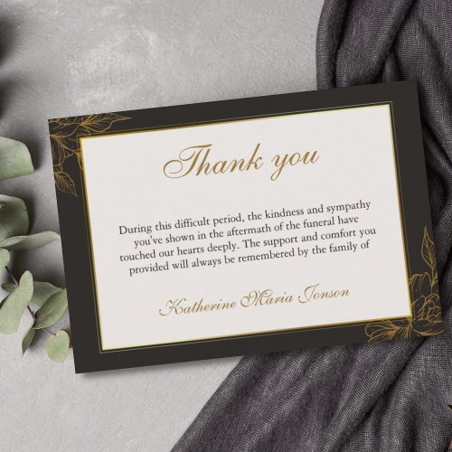 Black and Gold Sympathy Examples After Funeral  Thank You Card