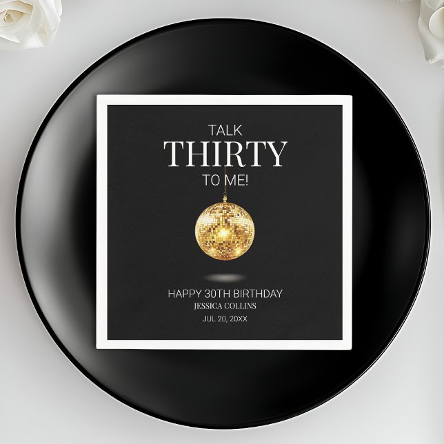 Black and Gold Talk Thirty to Me 30th Birthday Napkins (Black and Gold Talk Thirty to Me 30th Birthday Napkins)