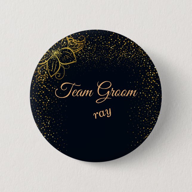 Black and Gold Team Groom Personalized Button (Front)
