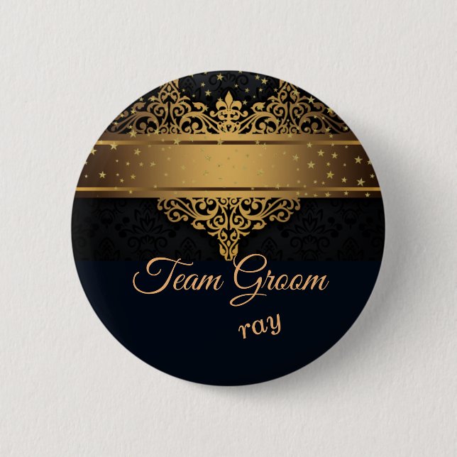 Black and Gold Team Groom Personalized Button (Front)