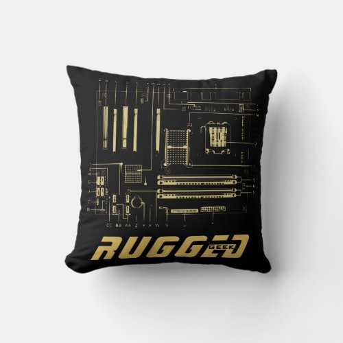 black and gold Tech  Motherboard  Circuit Board Throw Pillow