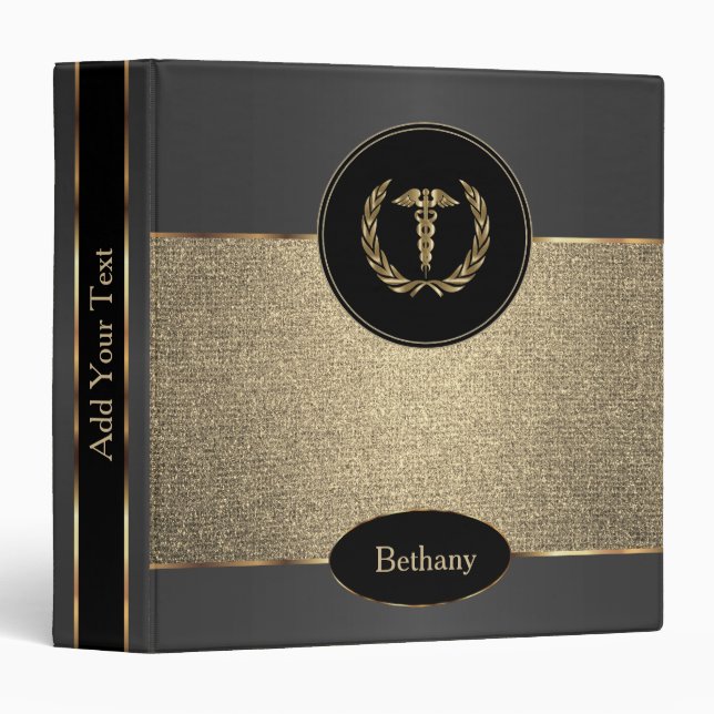 Black and Gold Texture - Create Your Own 3 Ring Binder (Front/Spine)