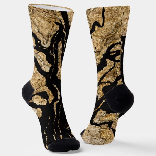 Black and Gold texture mixed media abstract Socks