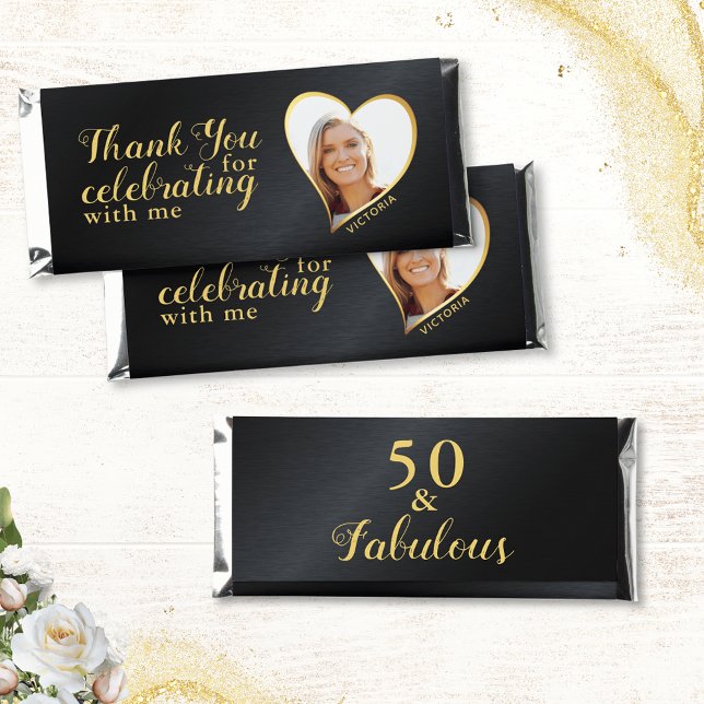 Black and Gold Thank You 50th Birthday Hershey Bar Favors (Creator Uploaded)