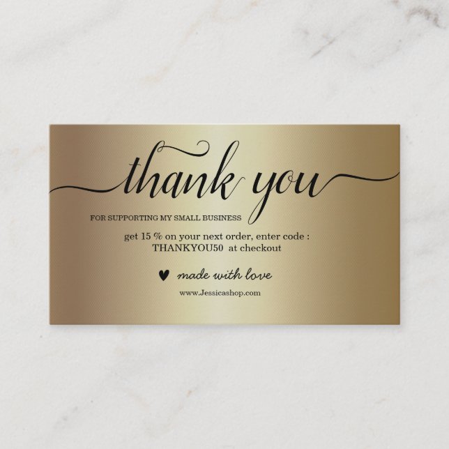 Black and gold thank you card for order packaging (Front)