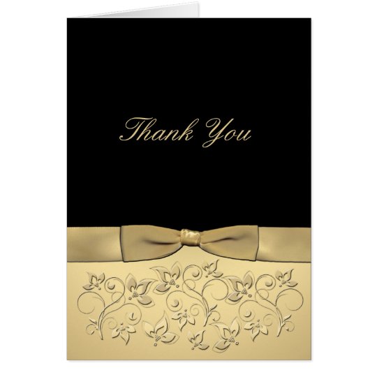 Black and Gold Thank You Card with Gold Ribbon