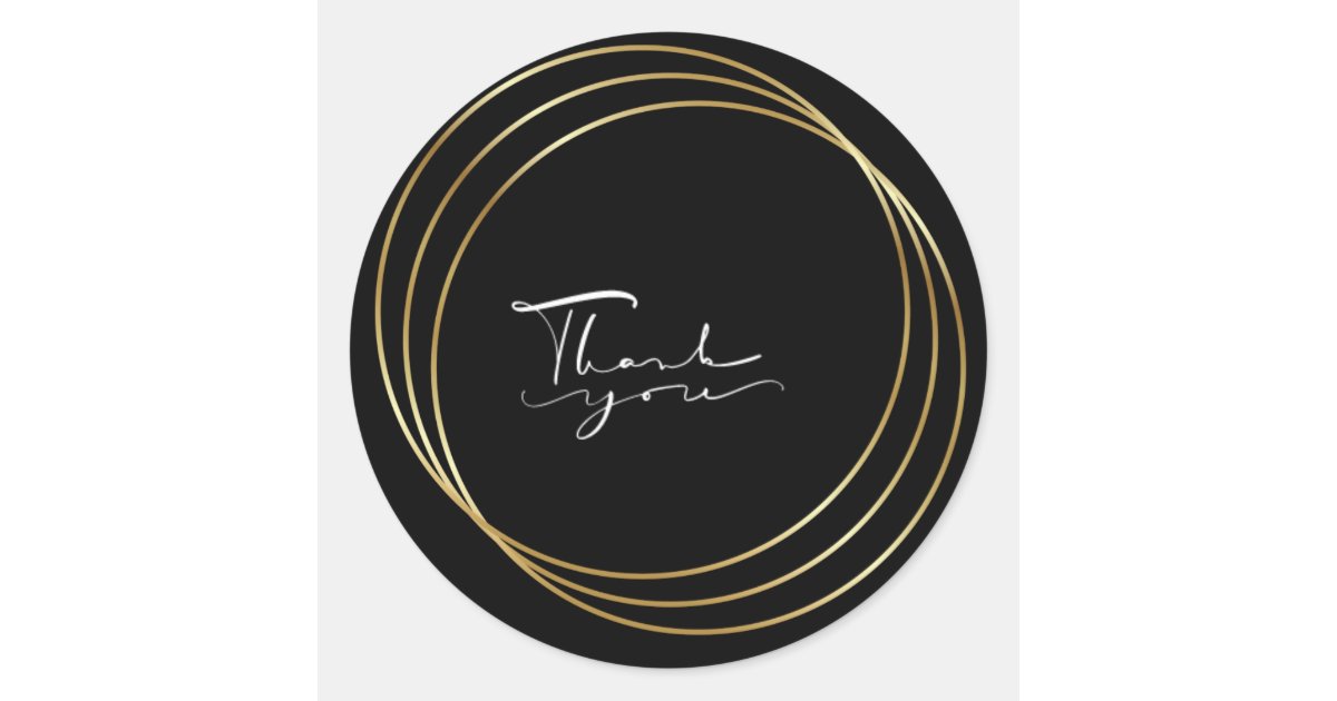 Black and Gold Thank you Classic Round Sticker | Zazzle