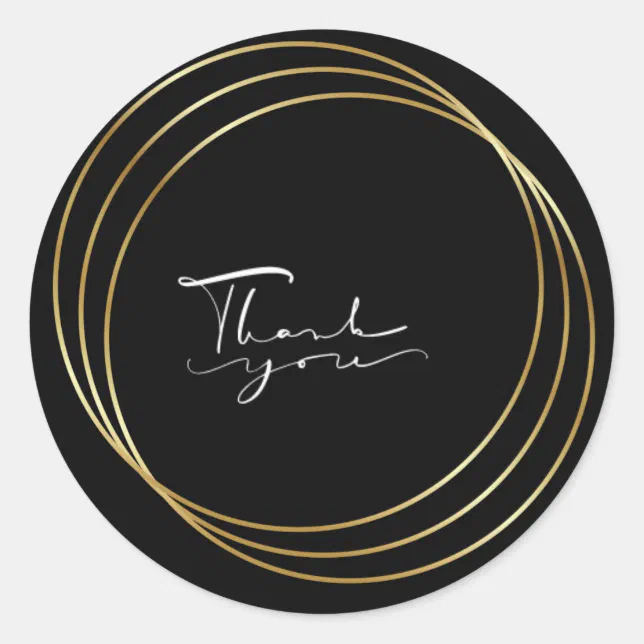 Black and Gold Thank you Classic Round Sticker | Zazzle
