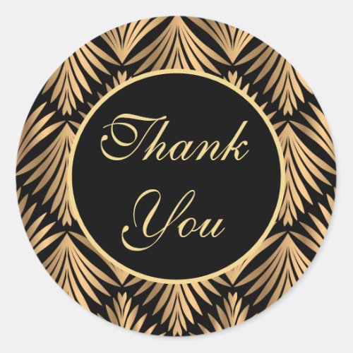 Black and Gold Thank You Gatsby Art Deco Wedding Classic Round Sticker