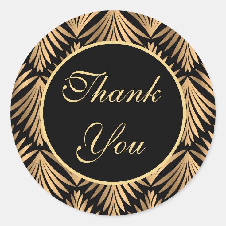 Black and Gold Thank You Gatsby Art Deco Wedding Classic Round Sticker ...