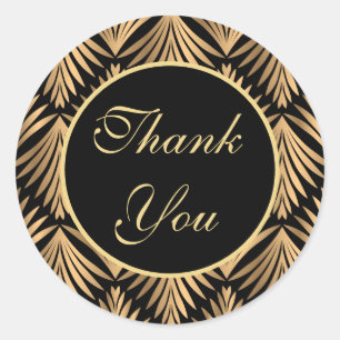 Black and Gold Thank You Gatsby Art Deco Wedding Classic Round Sticker