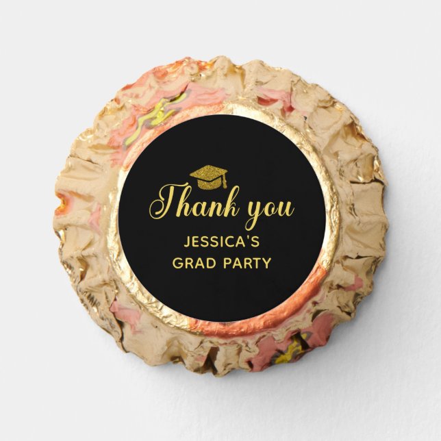 Black and gold Thank you graduation party Reese's Peanut Butter Cups (Front)