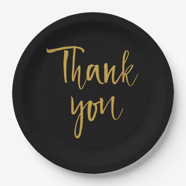 Black and Gold Thank You Paper Plates (Front)