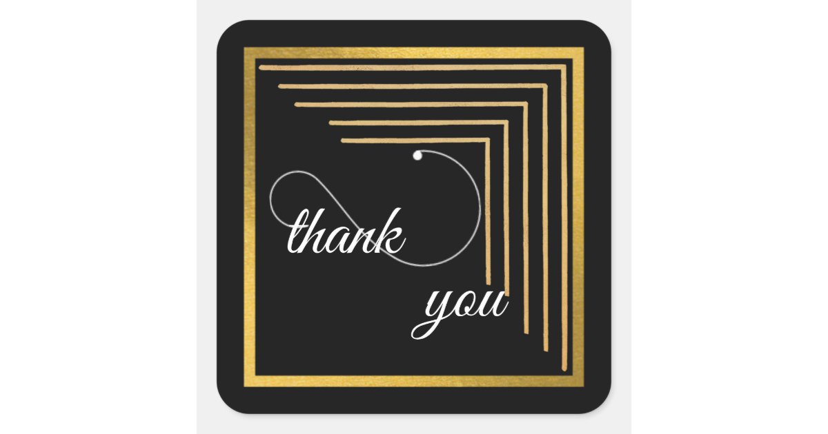 Black and Gold Thank You Square Sticker | Zazzle