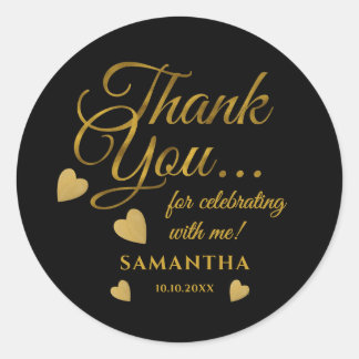 Black And Gold Thank You Typography Party Favor   Classic Round Sticker