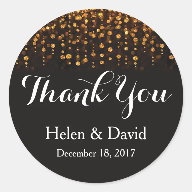 Black and Gold Thank You Wedding Favour Stickers | Zazzle
