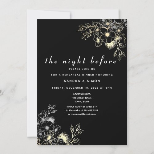 Black and Gold The Night Before Rehearsal Dinner  Invitation