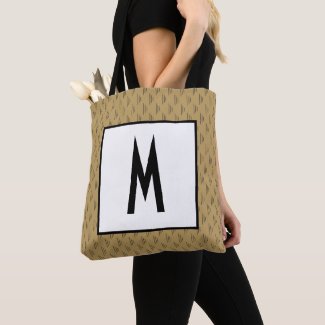Black and Gold Theme Modern Monogram Tote Bag