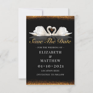 Black and Gold Themed with Swans Wedding Save The Date