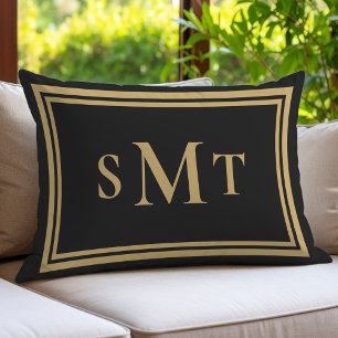 Black and Gold Three Letter Monogram Lumbar Pillow