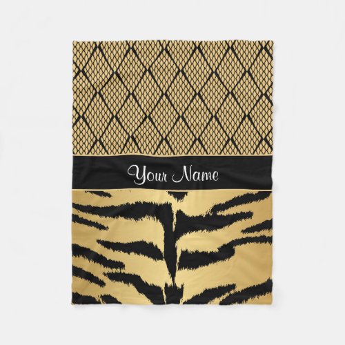 Black and Gold Tiger Animal Pattern Fleece Blanket