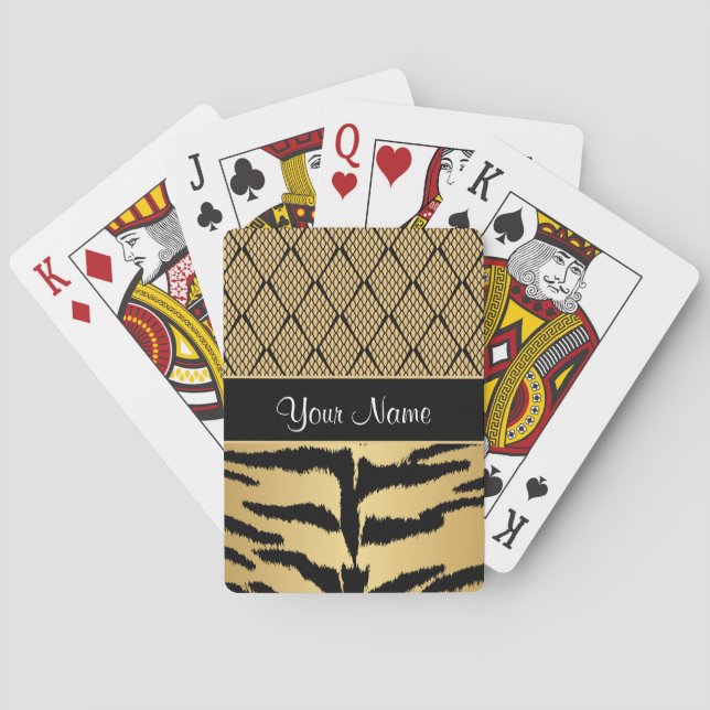 Black and Gold Tiger Animal Pattern Poker Cards (Back)