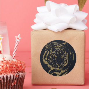 Black and Gold Tiger Artwork Luxury Glitter Style Classic Round Sticker