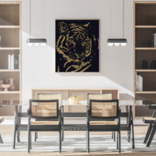 Black and Gold Tiger Artwork Luxury Glitter Style Framed Art