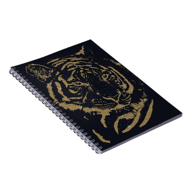 Black and Gold Tiger Artwork Luxury Glitter Style Notebook (Right Side)