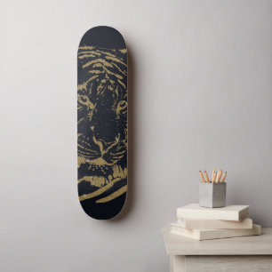 Black and Gold Tiger Artwork Luxury Glitter Style Skateboard