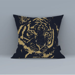 Black and Gold Tiger Artwork Luxury Glitter Style Throw Pillow