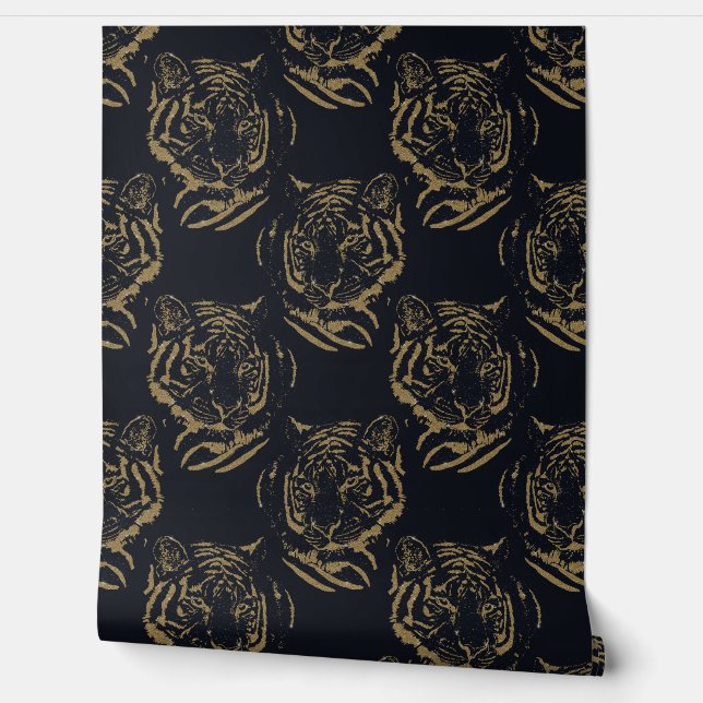 Black and Gold Tiger Artwork Luxury Glitter Style Wallpaper (Unrolling)