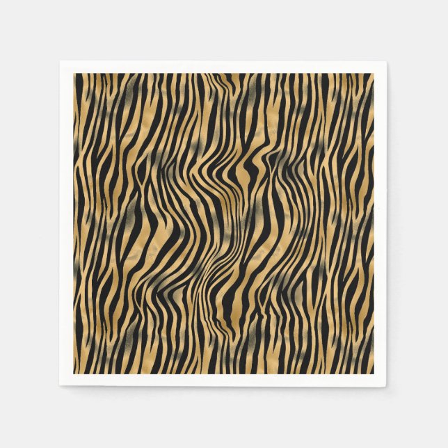 Black and Gold Tiger Stripe Paper Napkins (Front)