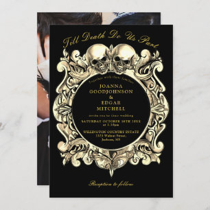 Black And Gold Till Death Gothic Photo Wedding Invitation