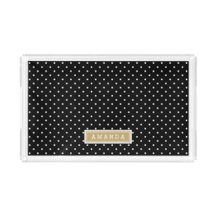 Black and Gold Tiny Dots Monogram Acrylic Tray