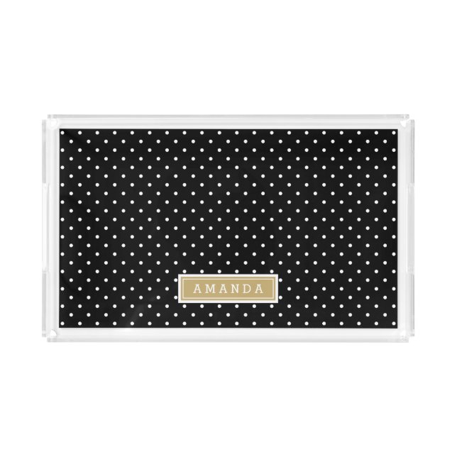 Black and Gold Tiny Dots Monogram Acrylic Tray (Front)