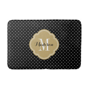Black and Gold Tiny Dots Monogram Bathroom Mat