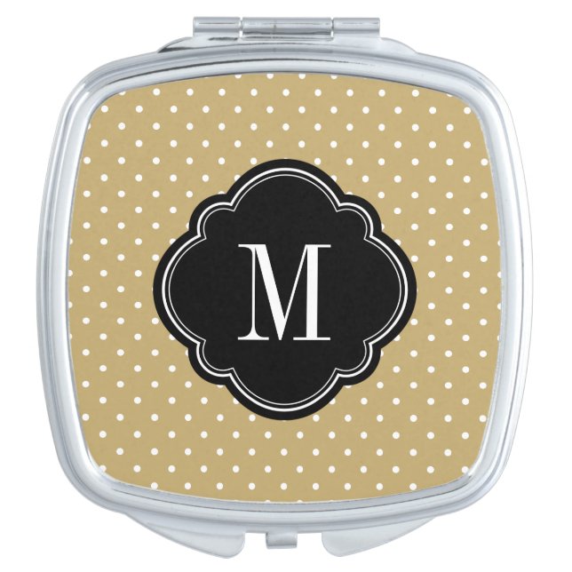 Black and Gold Tiny Dots Monogram Vanity Mirror (Front)
