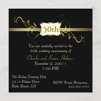 Black and Gold Tone Anniversary Invitation
