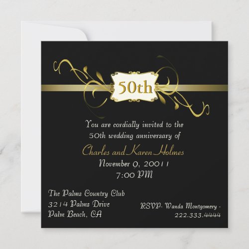 Black and Gold Tone Anniversary Invitation