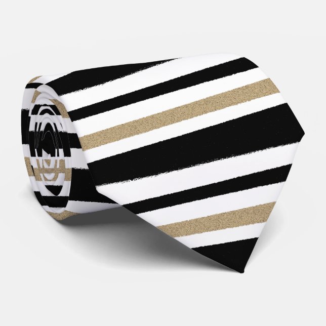 Black and Gold Torn Paper Strip Neck Tie (Rolled)