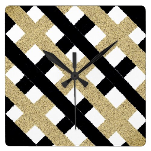 Black and Gold Torn Paper Strip Square Wall Clock